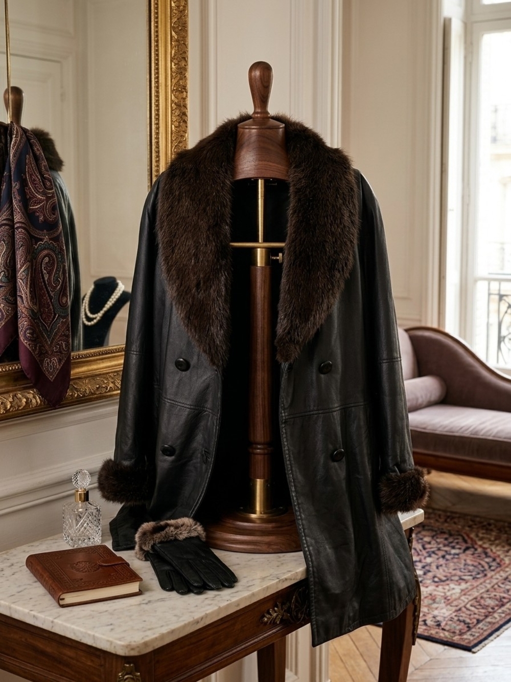 Vintage Pierre Cardin Paris Italian Leather Coat Fur Collar & Cuffs XL/1X